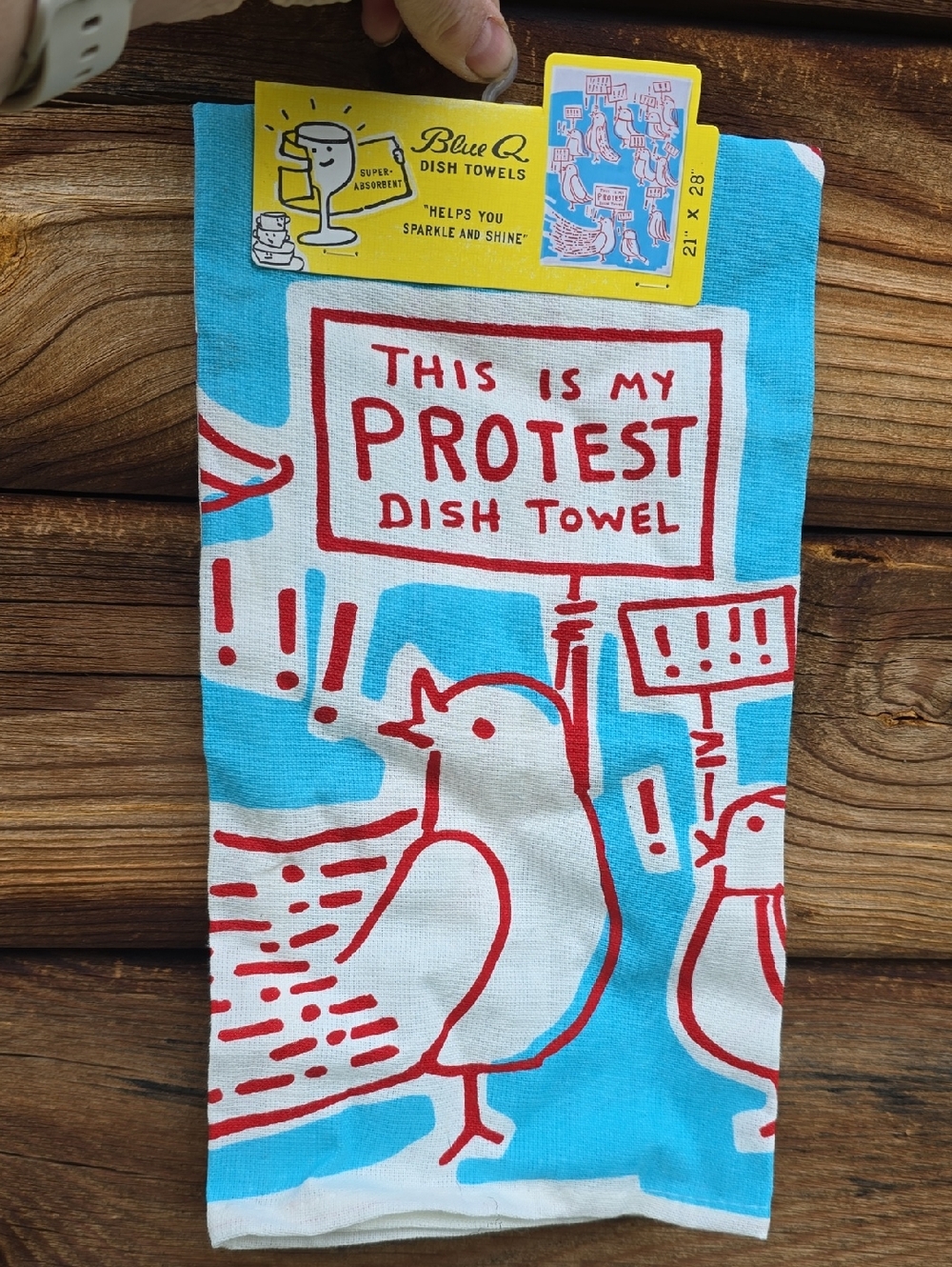 Blue Q This Is My Protest Dish Towel Red Blue Bird Graphic 21 x 28"